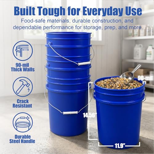 ePackageSupply 5 Gallon Bucket - Food Grade Bucket with Airtight Gamma Seal Screw-On Lid, BPA-Free, Heavy-Duty 90 Mil HDPE Plastic, Bulk Storage, Durable Container, Made in USA, Blue/Blue, 3 Packs - color: Blue/Blue, size: 3 Packs