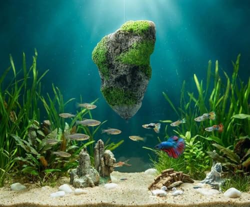 Hewnda Aquarium Decorated - with Suspended Rock - Floating Moss Rock Resin Stone - Fish Tank Decorated Rock, Aquarium Rock Magic Hallelujah Floating Garden Reconstruction Pandora (Medium Number)
