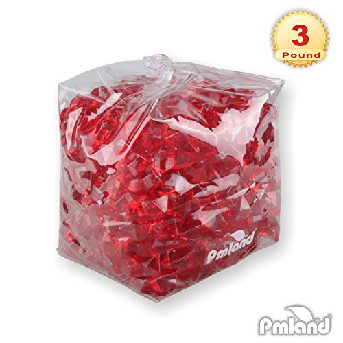 PMLAND Clear Fake Ice Rocks – 550 Pcs Large Red Acrylic Gems Crushed Plastic Diamonds, 3 Lbs / 2.25 Quarts Bulk Vase Filler for CenterpiecesWedding Theme Décor Aquarium Table Scatter - color: Red
