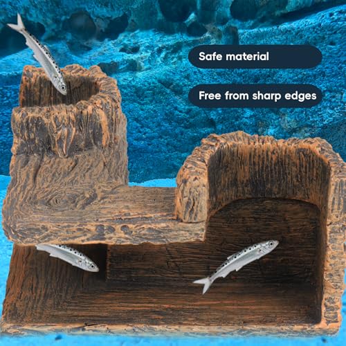 VEELAM Fish Tank Corner Underground Hideout Cave Decor for Fish Shrimp Hiding Breeding, Aquarium Resin Decorations,Stump Style - style: Stump