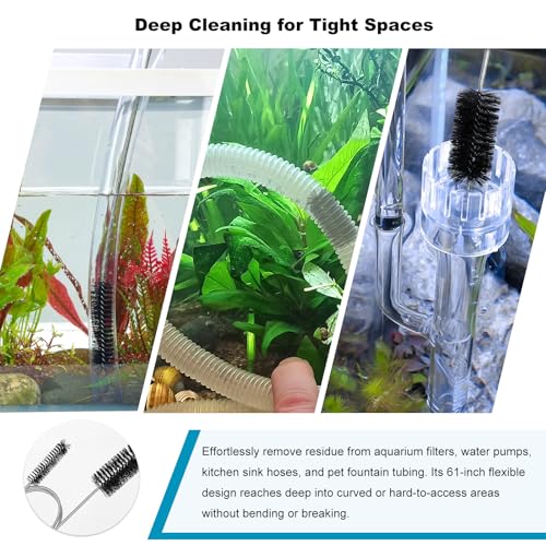 2-Pack Flexible Dual-Ended Aquarium & Kitchen Tube Brush – Stainless Steel Core with Durable Black Plastic, 61-Inch Long Cleaning Tool for Hoses, Pumps, and Narrow Pipes（Black）