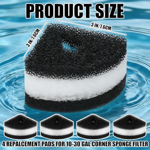 Frienda 12 Pcs Corner Aquarium Filter Replacement Pads for 10-30 Gallon Replacement Aquarium Filter Pads Foam Air Driven Media Sponge for Fish Tank Water Filtration, White and Black