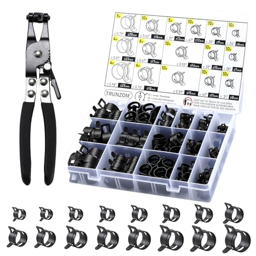 130Pcs 6-25mm Spring Hose Clamps Kit With Pliers, Black Small spring Clamp，Constant Tension Steel Clamps for Automotive Fuel Lines, Silicone Vacuum Hoses，Low-Pressure Air Clips - style: 130 pcs