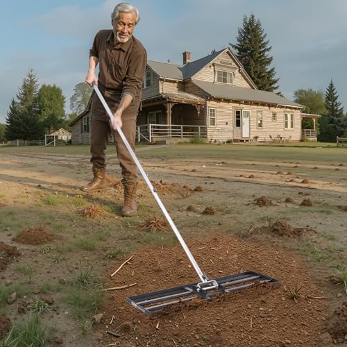 VEVOR Lawn Leveling Rake, Lawn Leveler with 83.9 in Handle, 36x10 in Ground Plate, Rust-Resistant Carbon Steel Soil Leveler, 3 Heights Adjustable, Effort Saving Lawn Leveling Tool for Yard Golf Court - size: 36"x10", style: Classic: Carbon Steel