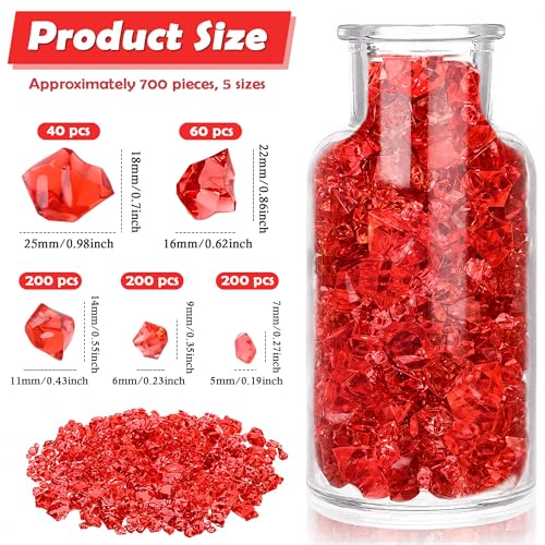 700 Pcs Red Fake Ice Cubes 5 Sizes Acrylic Diamonds Crystals Gems Vase Fillers for Wedding Party Centerpieces DIY Craft Table Scatter Window Display Photography Props Frame Decor - color: Red