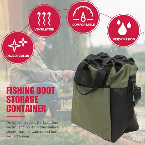 Toddmomy Adjustable Outdoor Fishing Wader Bag Waterproof Boot Storage Container with Ventilated Mesh for Fishing Boots and Waders 15.74X12.59X9.05In