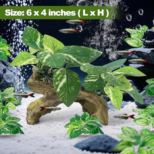 9 Pcs Fish Tank Decor，Silk Aquarium Plants Green Silk Leaf pad Hammock Artifical Driftwood cave Betta Fish Tank Accessories 6 x 3 x 4 inches(LxWxH)