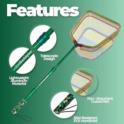 DaddyGoFish Kids Fishing Net - Extendable Telescopic Landing Net for Boy Girl Children Catching Small Fish Crab Shrimp Minnow Dragonfly Beach Pier Lake River Ocean - color: Style2 2 Pack (Green + Green)