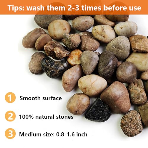 HappyFiller Decorative Natural Pebbles Polished Rocks Stones Mixed Color for Aquarium Gravel,Fish Turtle Tank,Outdoor Indoor Plants Top Dressing,Garden Landscaping,Home Vase Filler Decoration,2 LB - color: Mixed