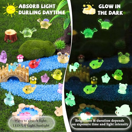 100PCS Mini Resin Animals Tiny Cute Figurines Glow in Dark, Miniature Figures to Hide, Little Animal Small Accessories for Topper Desk Garden Dollhouse Landscape Aquarium Ornaments Crafts & Decor - color: Glow in Dark Animal-100pcs