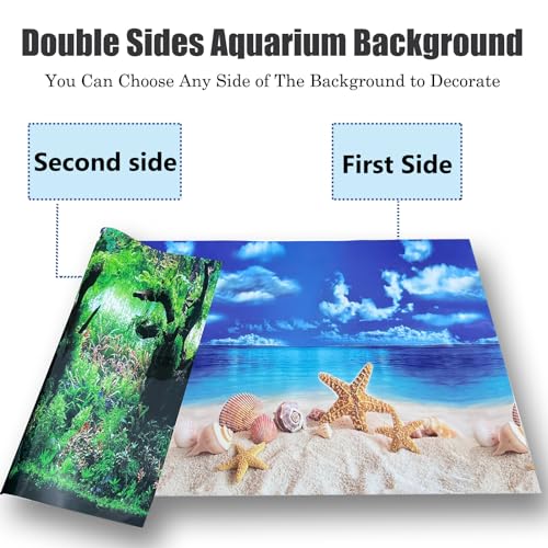 XCNO Fish Aquarium Background Poster Beach Fish Backdrop for Aquarium 10 20 Gallon Tank Wallpaper Fish Tank Background Double Sides Fish Tank Stickers - color: Sandbeach, size: 15.6" x 33" In