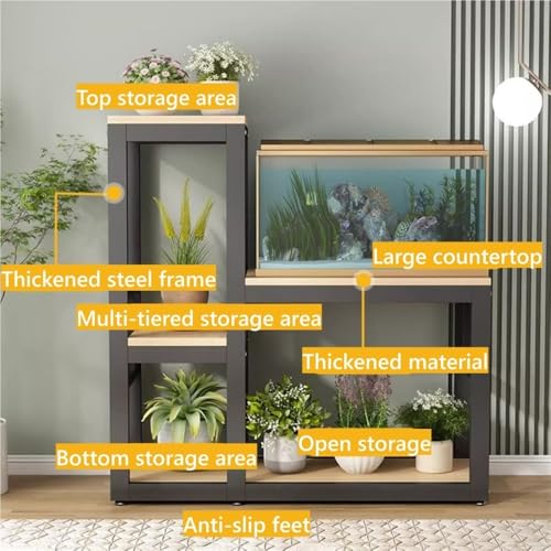 Metal Fish Tank Stand, Aquarium Stand with 3-Tier Shelves, Indoor Plant Stand, Storage Rack for Fish Tank Accessories in Living Room, Balcony, Home Office(Black) - color: Black