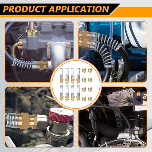 3/8” Hose x 1/4” Male Connector with Spring Guard, Dazakoot 3/8“ Hose End Fitting - Upgraded Brass DOT Air Line End Connector, 8 Pack Air Brake Hose Fitting & 8 Pack Sleeve Tube - size: 3/8" Hose X 1/4" Male, style: 16PCS KIT