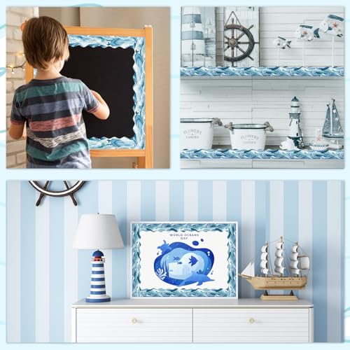 72Ft Ocean Bulletin Board Borders, Under The Sea Scalloped Trim Borders, Blue Ocean Theme Classroom Bulletin Board Decorations for School Supplies Classroom Door Wall Decor Back to School Theme Party - color: Blue White