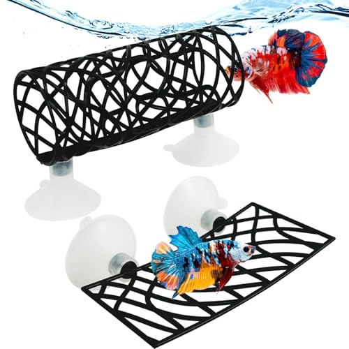 Hamiledyi Betta Fish Hideout Cave with Betta Hammock Bed Hollow Tunnel Betta Fish Tank Accessories Aquarium Decorations for Crayfish Shrimps Betta and Other Small Fish (Black) - color: Black