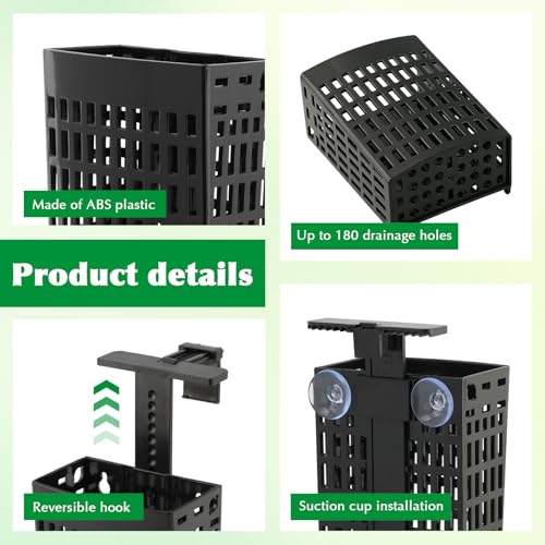 4 Pack Adjustable Aquarium Plant Holders, Hanging Hydroponic Baskets for Fish Tank, Height-Adjustable Extendable Hook, Include Plant Clips & Grow Sponges