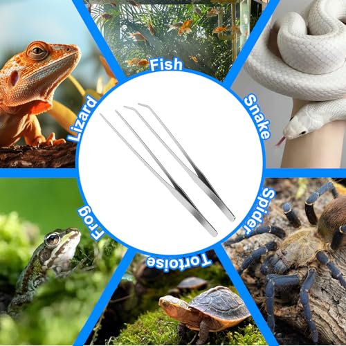 2 Pcs Reptile Feeding Tongs, 10.6IN Straight & Curved Extra Long Tweezers, Premium Stainless Steel Feeding Tools for Bearded Dragon, Lizards, Snakes, Aquarium & Terrarium