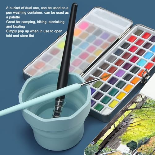 Collapsibles Paint Brush Washer, 2Pcs Collapsibles Water Bucket for Painting Silicone Watercolor Cup Portable Water Cup for Painting