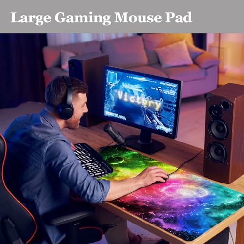 Desk Pad, Desk Matt for Desktop, Extended XXL Large Gaming Mouse Pad for Desk, Anti-Slip Keyboard Mouse Mat with Stitched Edges, Keyboard Mouse Mat for Computer, Work, Office, Gaming, Aurora - color: Spiral Galaxy, size: 31.5" x 15.7"