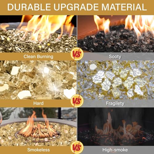 NUPICK 20 Pound Fire Glass for Fire Pit, 1/2 Inch Tempered Reflective Fire Glass for Propane Fire Pit & Gas Fireplace, Gold Rock - color: Gold, size: 20 Pound (1/2")