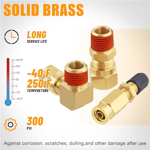 74Pcs DOT Air Brake Line Fittings,Brass Compression Air Nylon Tubing Fittings Assortment Kits 1/4" 1/8" 3/8" 1/2" 5/8" for Industrial Use or Trucks Trailers - color: 74pcs BRASS DOT AIR FITTINGS