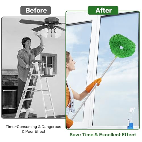 Ceiling Fan Cleaner Duster Reusable Microfiber Ceiling Fan Blade Cleaner Removable Duster with Extension Pole Adjusts 13 to 49.7 Inch for Cleaning Walls Bookshelves Furniture Door Window Top (Green) - color: Green