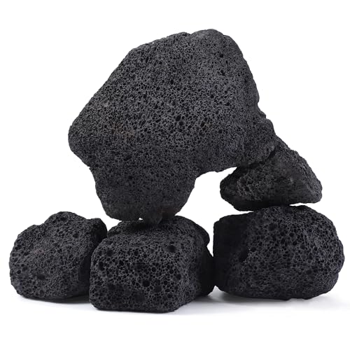 2.2-8.1 Inches Natural Black Lava Rock, 5 PCS Mixed Sizes Aquarium Rocks for Aquascaping, Terrariums, Reptile Tanks & Aquarium Décor - size: 2.2-8.1 in