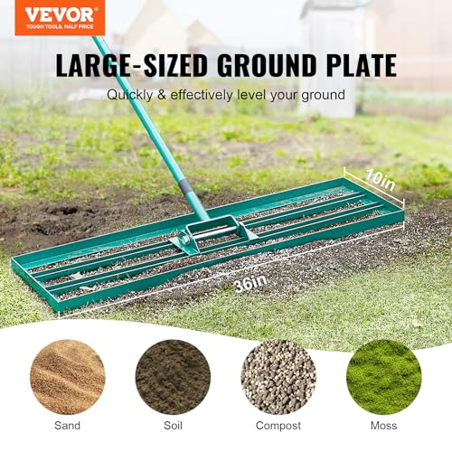 VEVOR Lawn Leveling Rake, 36“ x10 Level Lawn Tool, Heavy-Duty Lawn Leveler with 78"" Steel Extended Handle, Yard Leveling Rake Suit for Garden, Golf Lawn, Farm, Green - size: 36"x10", style: Classic: Alloy