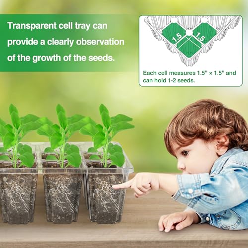 Bonviee 10 Packs Seed Starter Tray with Elevated Lid, 120 Cells Thicken Seed Starting Trays Kit with Adjustable Humidity Vent, Clear Cell Tray and Heightened Lids for Greenhouse & Gardens, Green - color: Green, size: 10 Packs, NO light