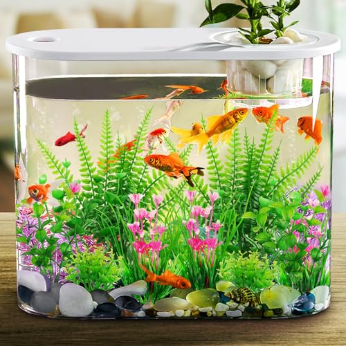 QUOZUO Aquarium Decor, 10pcs Fish Tank Decorations Aquarium Plants, Green Fish Tank Accessories, Mini Fish Tank Plants Plastic Decoration for Aquariums