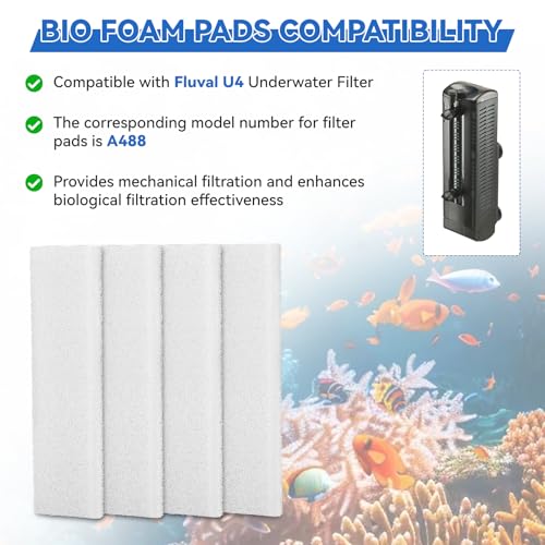 Aquarium Filter Bio Foam Pads Compatible with Fluval U4 Underwater Filter, A488 Replacement Filter Foam for Fish Tank, Filter Sponge Media for Freshwater and Saltwater Tanks, 4 Pack
