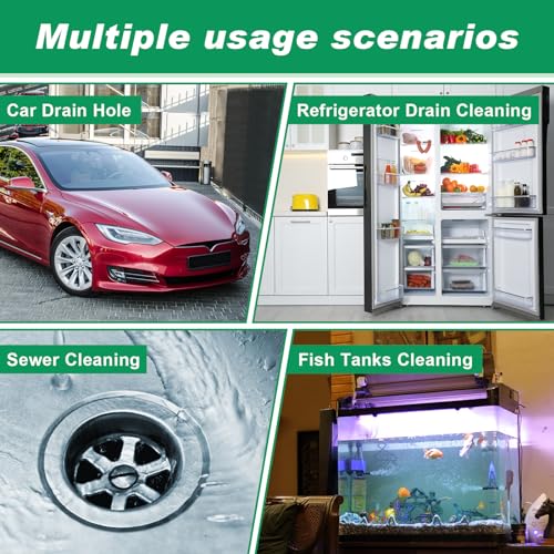 Auto Sunroof Drain Cleaning Tool,118Inch Long Pipe Cleaner for Car,Flexible Tube Cleaning Brush with 2Pcs 7.9inch Cleaning Brush Skinny Pipe Drain Dredge Cleaning Tool for Car Sunroof Wiper Drain Hole - size: 3m