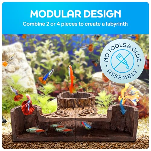 FISHNOSH Aquarium Cave | Natural-Looking Wood-Like BPA-Free Fish Tank Cave for Corners | 5.1” x 2” x 2.7” Fish Hideout for Aquarium | Guppy, Neon Tetra, Corydoras Catfish, Betta Hide | Tank Decor