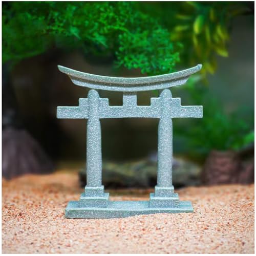 livelyfish Japanese Shinto Torii Gate Aquarium Decorations Asian Fish Tank Decorations Japan Style Bridge Landscape Ornaments Decor, M - size: 2.8X3.3X0.9 inches