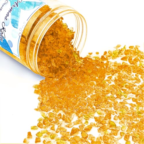 1.5 lb Orange Crushed Glass for Resin Art and Crafts, 3-6mm Chunky Broken Glass Pieces, Solid Color Irregular Shards for Geode, Vase Filler, Aquarium Decor & DIY Crafts - color: Orange