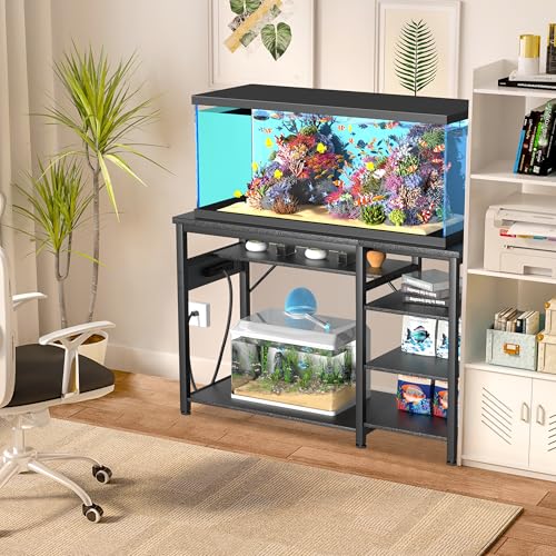 GRLEAF 20-40 Gallon Aquarium Stand: 800LB Capacity, Built-In Power Outlets, 3-Tier Shelves for Fish Tank Accessories Storage, Heavy-Duty Steel/Wood Hybrid for Fish & Reptile Tanks | Excludes Tank - size: 30-40