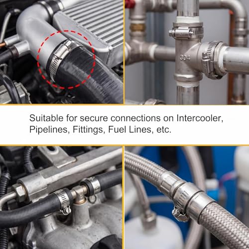 Boao 4 Pieces 4 Inch Adjustable 304 Stainless Steel Duct Clamps Worm Gear Hose Clamp for Pipe, Intercooler, Plumbing, Tube and Fuel Line - size: 4 Inch