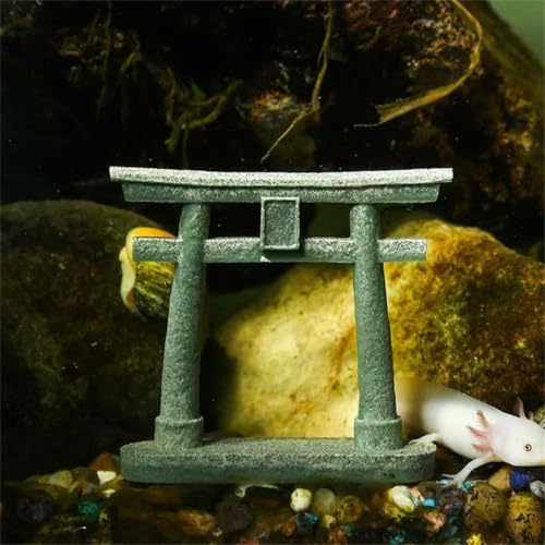 livelyfish Japanese Shinto Torii Gate Statue Asian Fish Tank Decor Sandstone Pagoda Figurines for Aquarium Decoration, L - size: Large