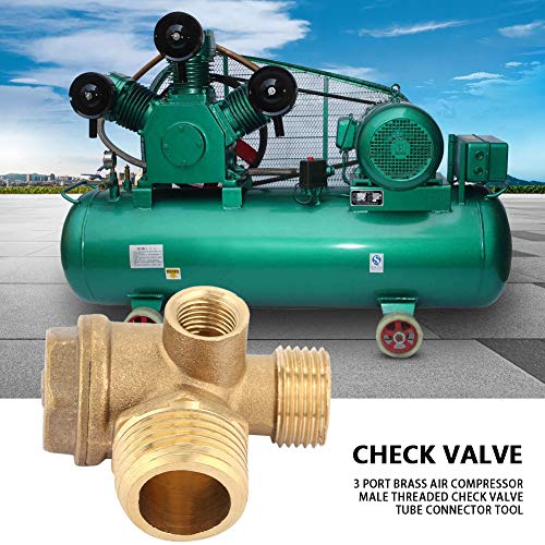 Air Compressor Check Valve, 3-Way Brass Male Threaded Air Compressor Check Valve Tube Central Pneumatic Tool G1/2" x G3/8" x G1/8"