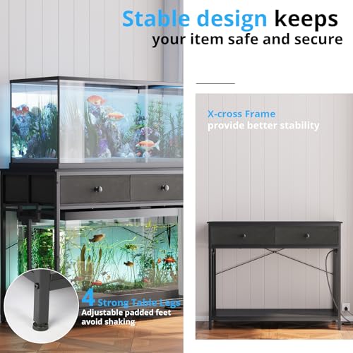 VOWNER 40 Gallon Aquarium Stand with Power Outlet, Metal Frame Fish Tank Stand with Cabinet Storage, Double Turtle Reptile Terrariums Tank Stand, 39.4" L*18.9" W Tabletop, 660LBS Capacity, Black - color: Black