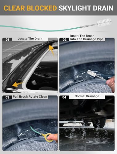 Upgraded Auto Sunroof Drain Cleaning Tool, 120 Inch Long Flexible Drain Brush Pipe Cleaners for Car, Slim Drain Dredging Tool Tube Cleaning Brush Perfect for Car Sunroof, Windshield Wiper Drain Hole - size: 120 Inch