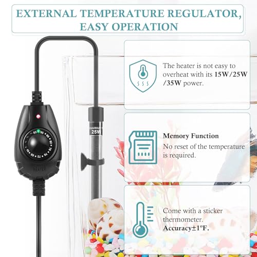 HITOP 35W Super Mini Aquarium Heater: Adjustable Heater for Small Fish Tank 4-10Gallons, with External Controller, Betta Heater for Fish Bowls(35W) - style: 35W(4-10Gal)