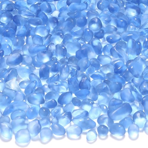 YATOJUZI Aquarium Gravel Fish Tank Rocks 0.85lb Sea Glass Stones for Crafts Decorative Frosted Glass Pebbles for Aquarium Fish Tank Vase Filler DIY Home Decor (Light Blue) - color: Light Blue