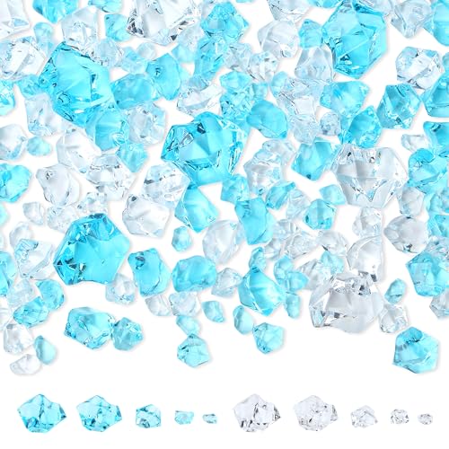 700 Pcs Mixed Blue Fake Ice Rocks Acrylic Plastic Diamonds Crystals Gems 5 Sizes Vase Fillers for Aquarium Fish Tank Coastal Nautical Decor DIY Craft Table Scatter Window Display - color: Mixed Blue