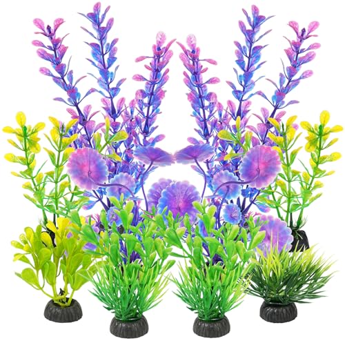 AQUANEAT Artificial Fish Tank Plants, Plastic Aquarium Decorations, Purple Accessories, 10pcs - color: Purple