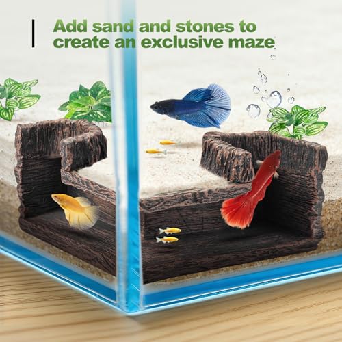 CousDUoBe Aquarium Cave | 90° Corner Fish Cave Viewing Tunnels Silk Aquarium Plants，Betta Fish Tank Accessories BPA-Free Premium Resin,Fish Tank Cave for Corners (5.1” x 2.7” x 2”) - size: Style A