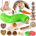 VESPRO Hamster Toys Set, Guinea Pig Toys Small Animal Chewing Toy and Rat Cage Accessories, Chinchillas, Gerbils, Rats, Rabbit Rodents Teeth Care, Apple Wood Timothy Hay Mouse Toy Swing Seesaw Bridge - size: 28Pack-hamster toys