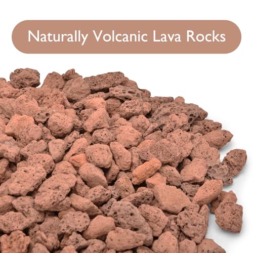 Skyflame 3/8" - 3/4" Red Natural Stones Lava Rock Granules for Gas Fire Pits, Fireplaces, Gas Log Sets, BBQ Grills, Garden Landscaping Decorations,Cultivation of Potted Plants, 10LB - color: Red, size: 3/8" - 3/4"