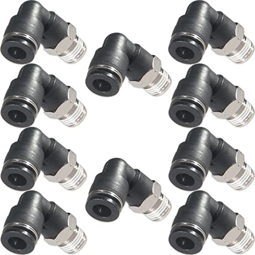 1/4 Air hose fittings, Air fittings Male Elbow 1/4 Inch Tube OD x 1/4 NPT Thread Push to Connect Fitting, PL-1/4-N2 (Pack of 10) (1/4-1/4) - size: OD 1/4 - NPT 1/4