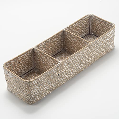 Seagrass Storage Basket 3 Sections Woven Shelf Baskets with Compartment (Whitewash, 14.6inch x 4.7inch x 3.1inch) - color: Whitewash 3 Sections without Lid